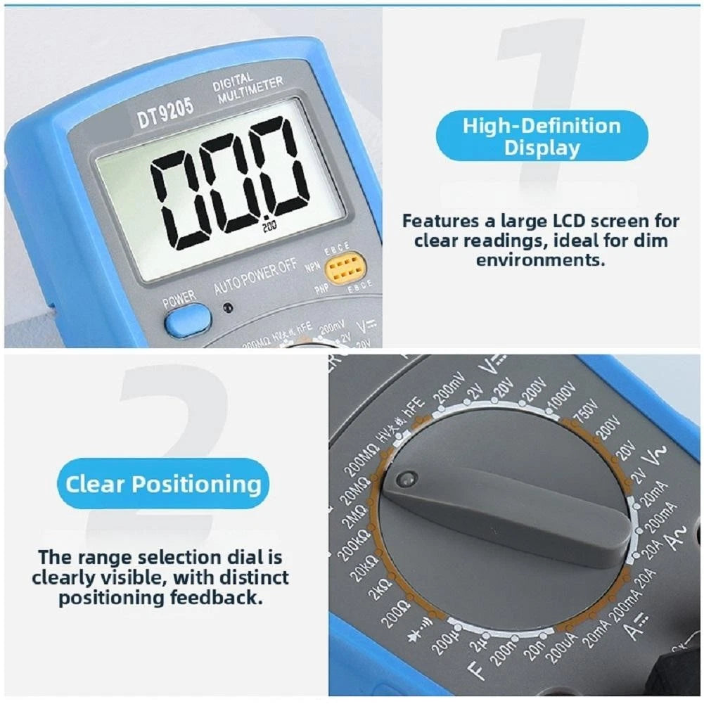 DT9205 Digital Multimeter for Electronics Testing (1999 Count)