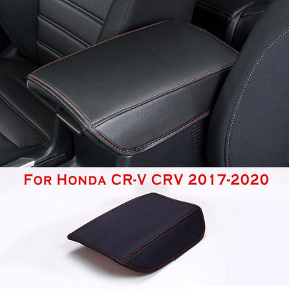 Armrest Box Mats for - Black PU Leather, Red Thread