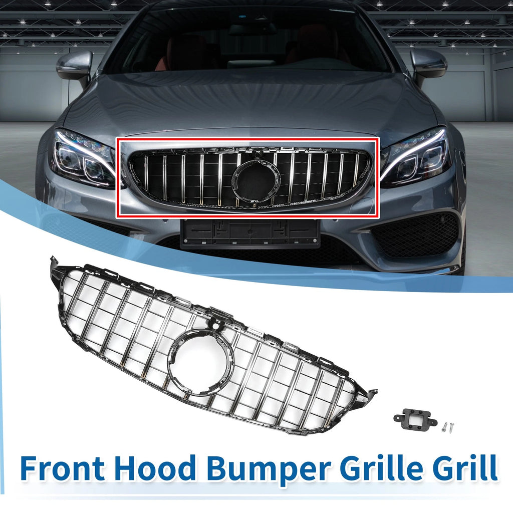 Front Upper Bumper Grille Grill for Mercedes-Benz C180 Chrome Black (2011–2014)