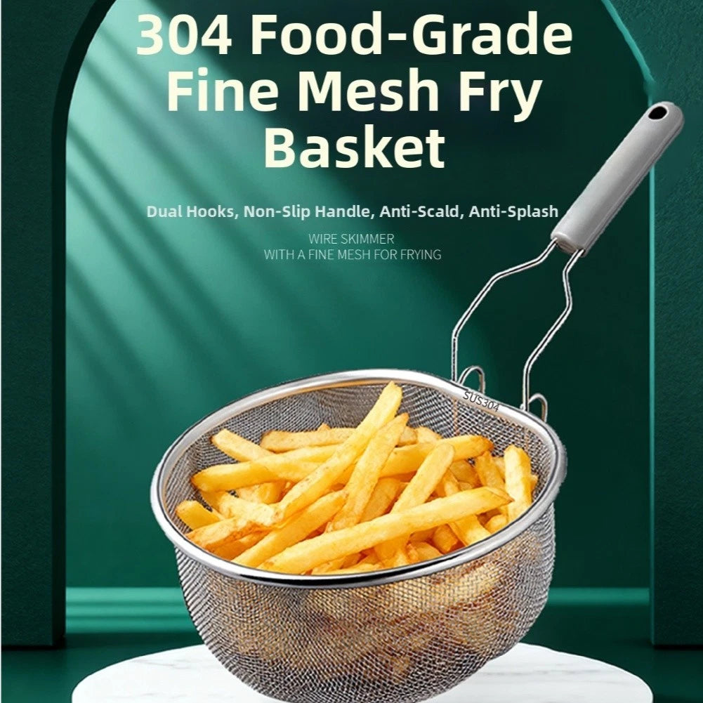 Safe Stainless Steel Fry Basket with Foldable Handle for Kitchen Use