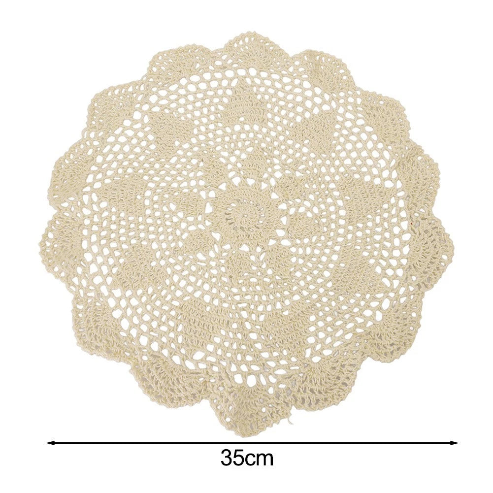 Set of 4 Round Cotton Crochet Lace Tablecloth Doilies for Dining Table Decor