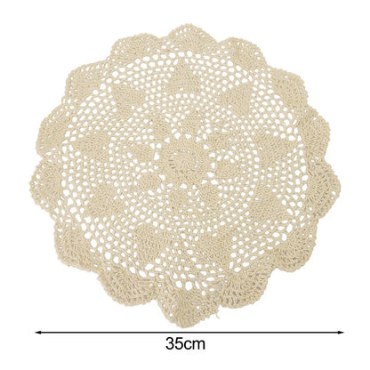 Set of 4 Round Cotton Crochet Lace Tablecloth Doilies for Dining Table Decor