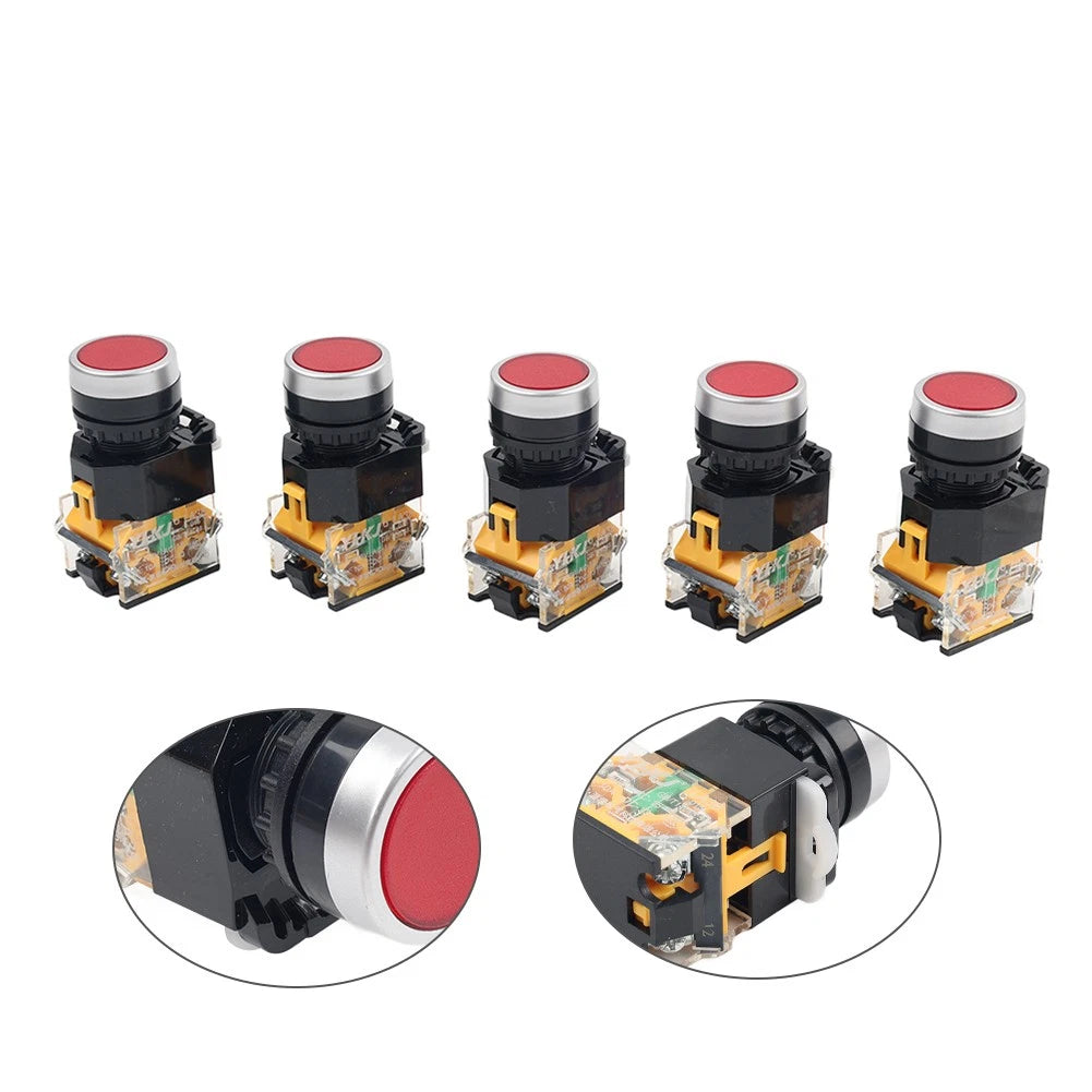 5pcs 22mm Momentary Red Push Button Switch 1NC 1NO DC 220V 10A