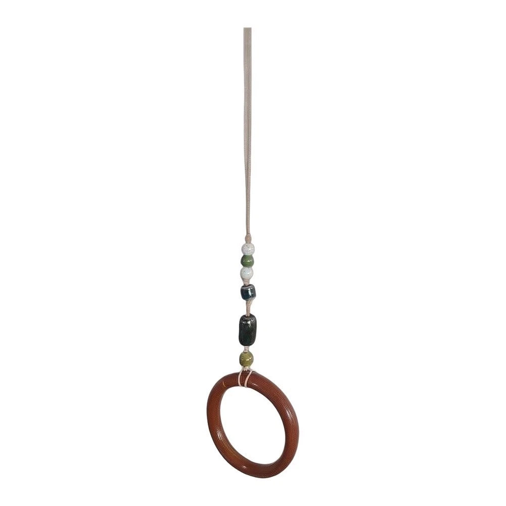 Beaded Towel Hanger for Farmhouse Decor (Natural Wood Beads, Textured Rope)