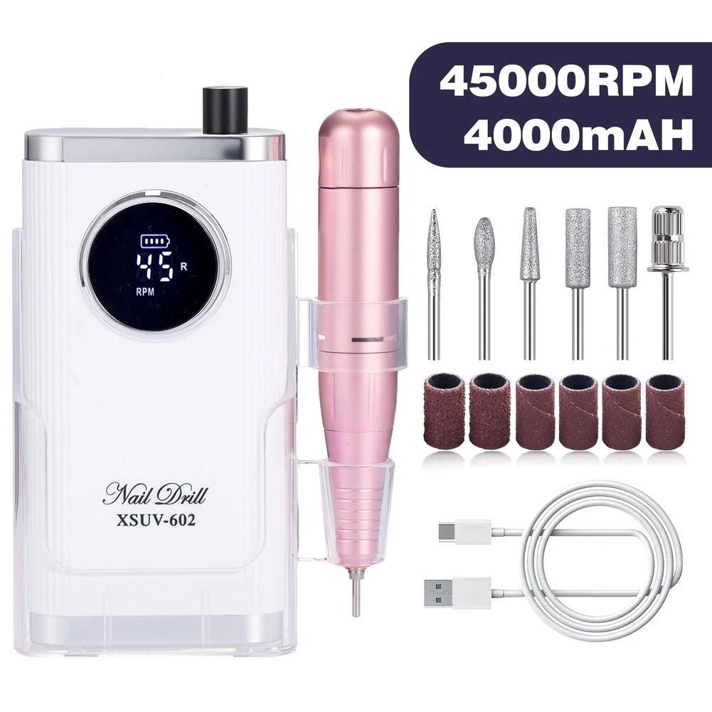 Nail Drill Machine 45000 RPM Rechargeable Lightweight for Extended Use