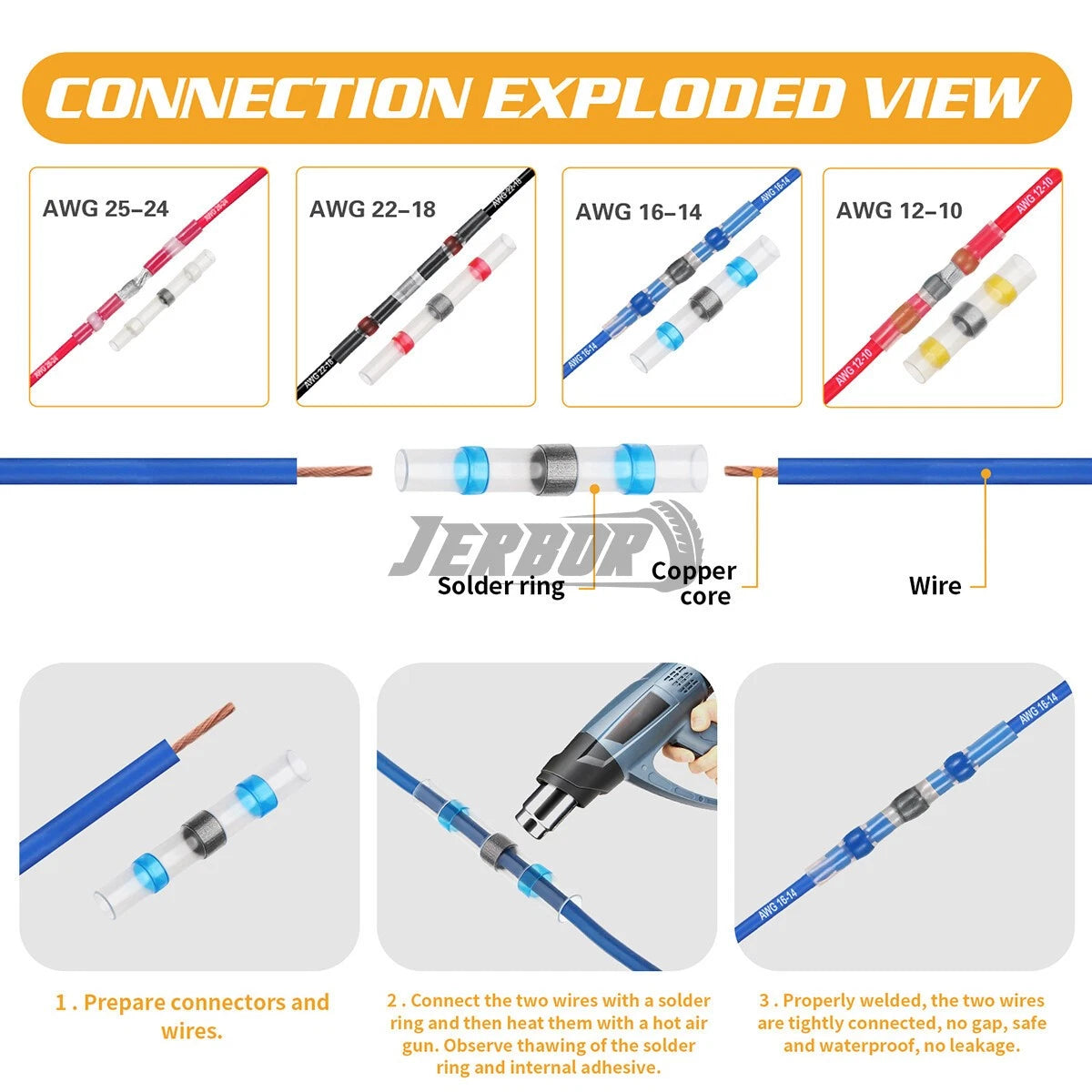 270Pc Waterproof Heat Shrink Wire Butt Terminal Connectors Kit