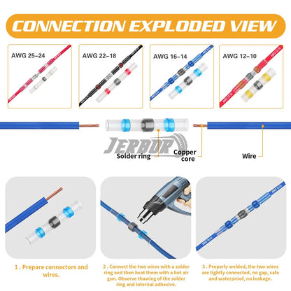 270Pc Waterproof Heat Shrink Wire Butt Terminal Connectors Kit