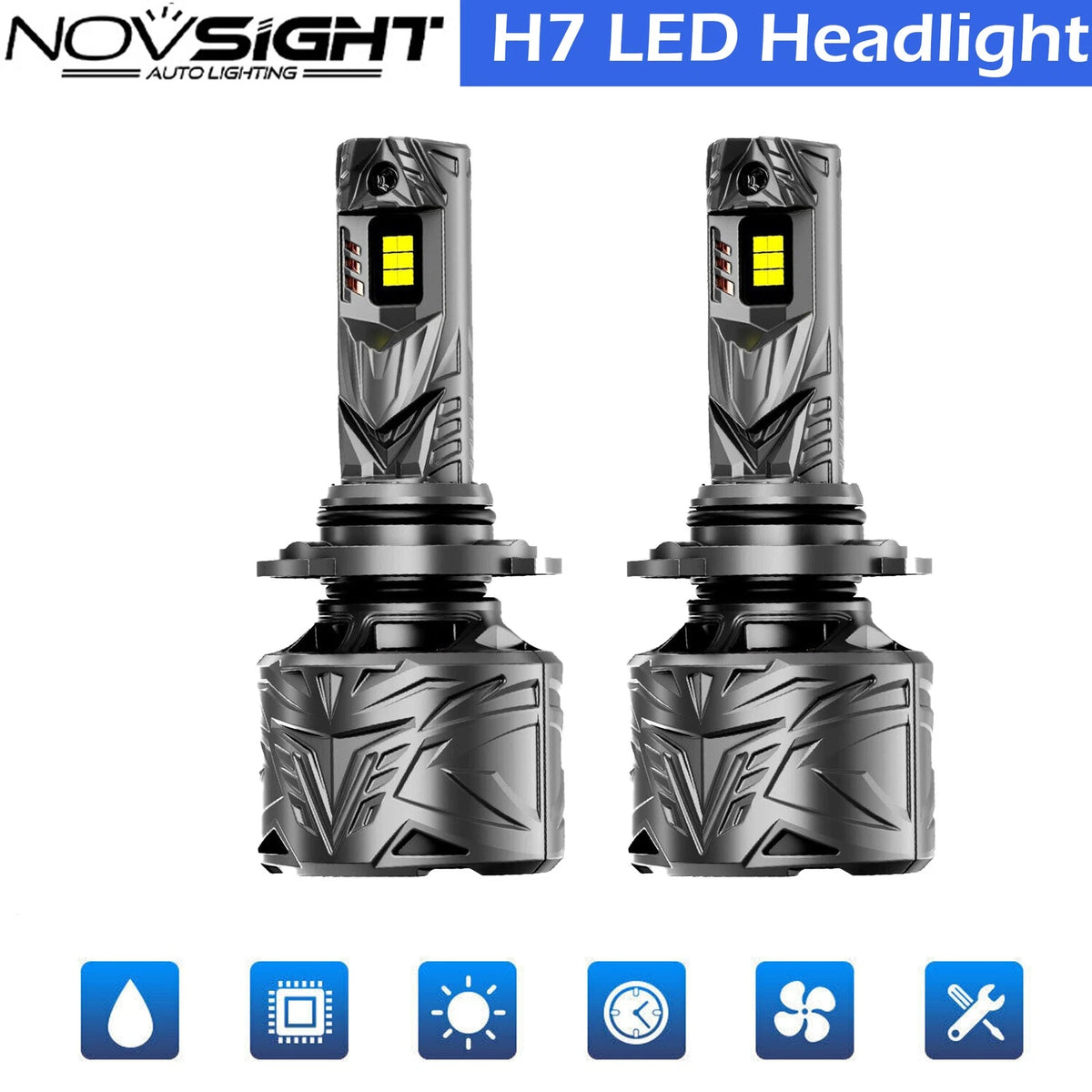 2X H7 LED Headlight Bulbs for NOVSIGHT (6500K, 60000LM)