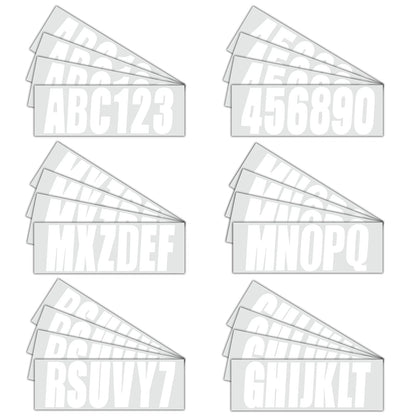 Set of 4 Decals A-Z & 0-9 for Boat Registration Stickers White