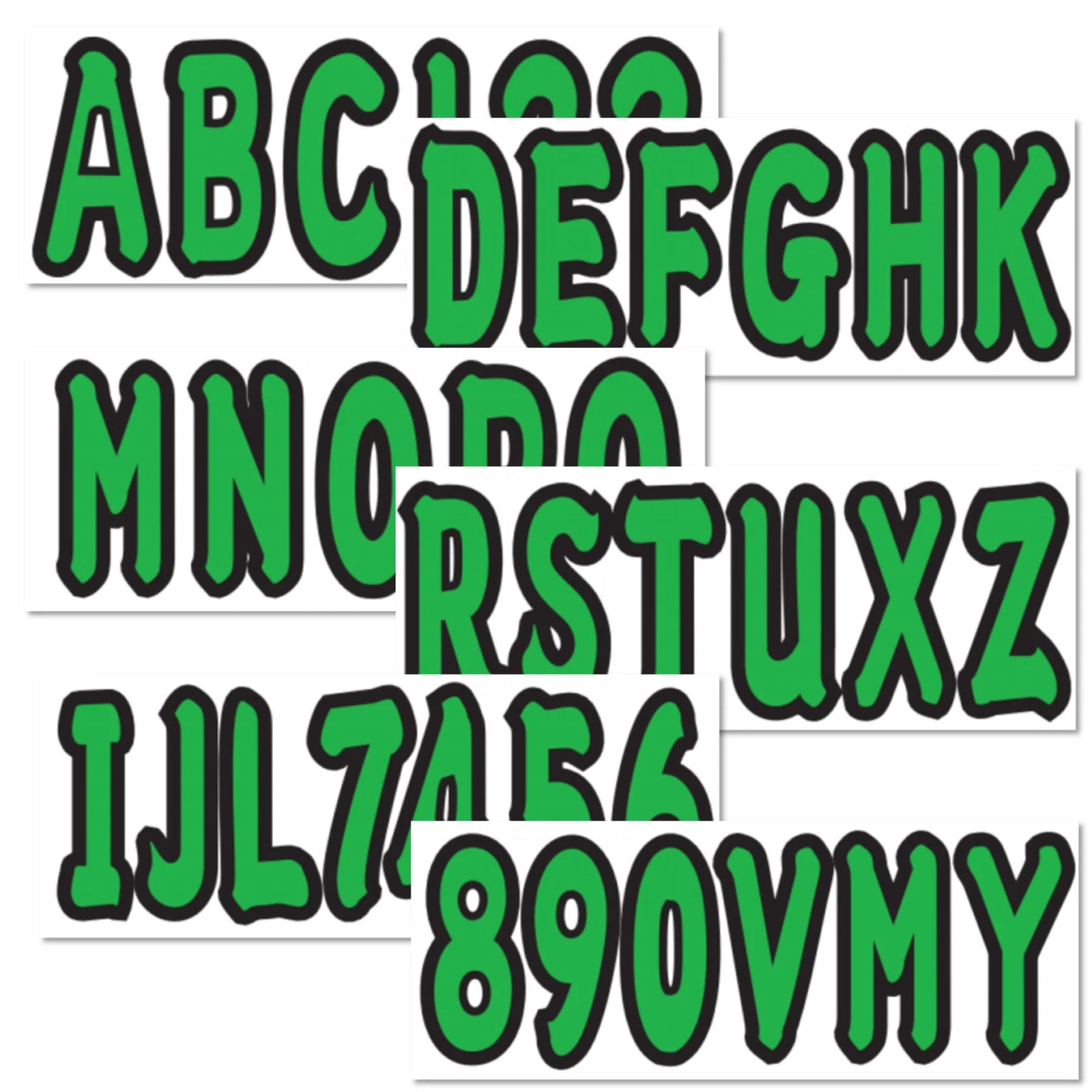 Set of 4 Boat Registration Decals A-Z & 0-9 Green