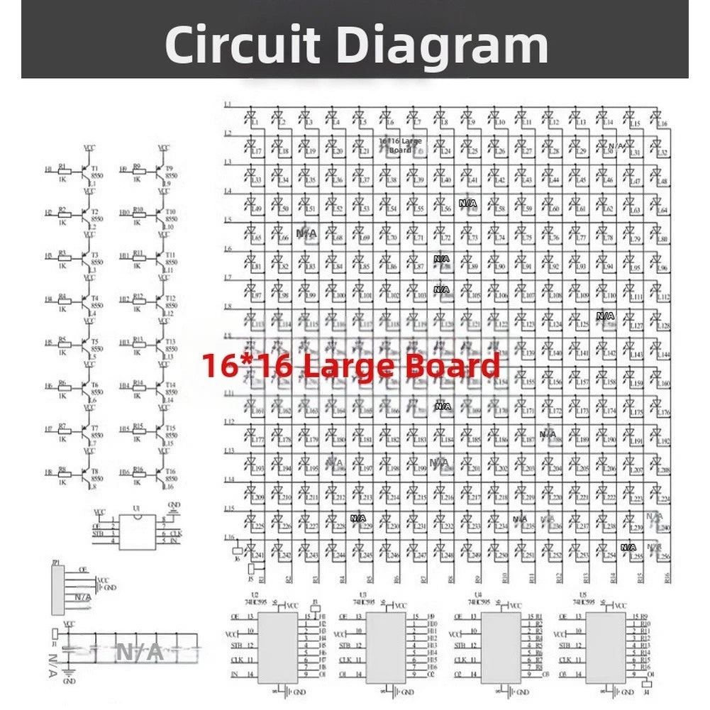 16x16 LED Board for SMD Soldering Practice (5V DC)