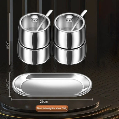4 Piece Stainless Steel Spice Jar Set with Lids and Tray