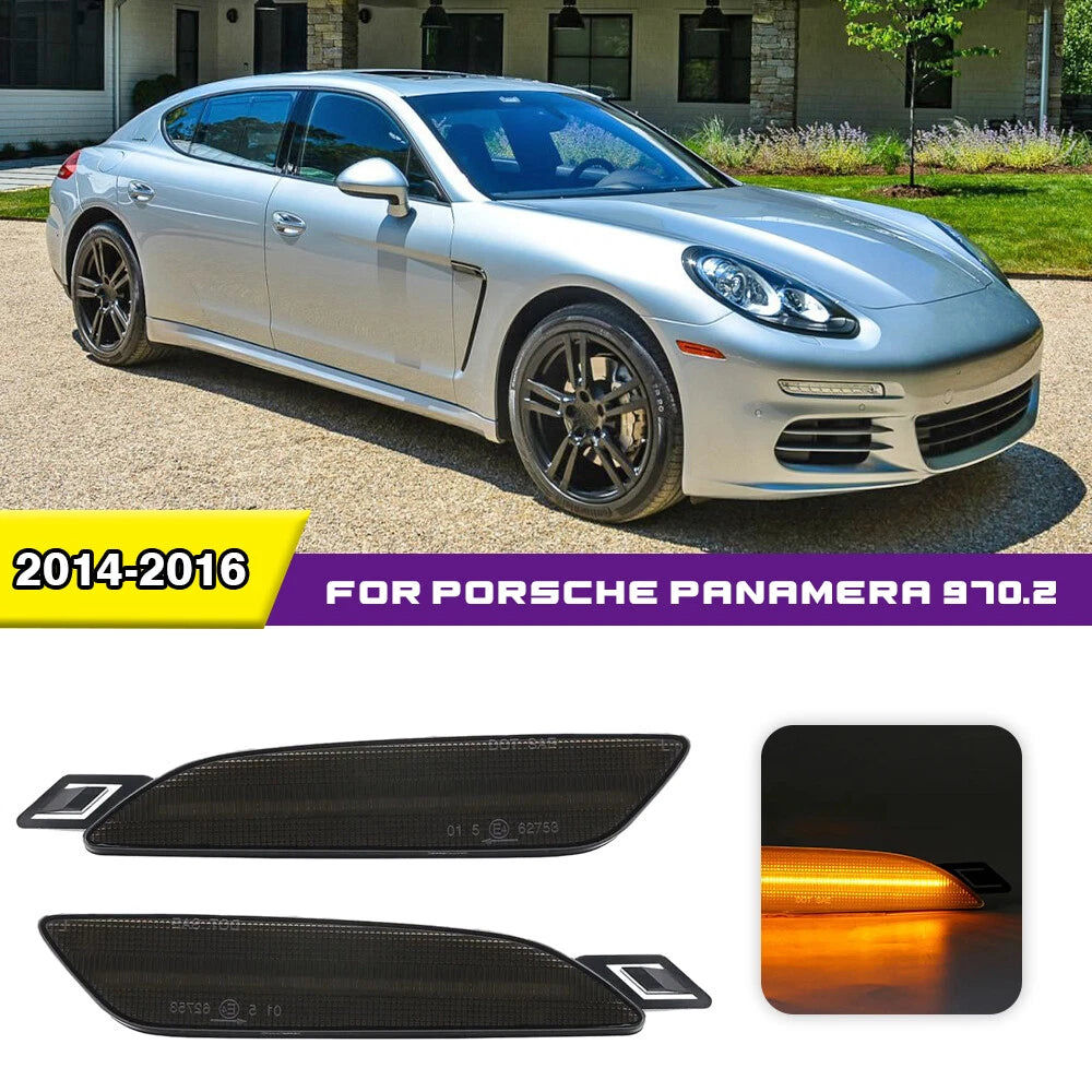 2X Smoked LED Amber Front Side Marker Light for Porsche Panamera 970.2 (2014–2016)