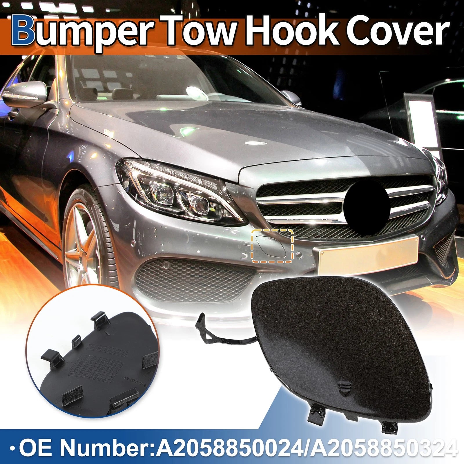 Front Tow Hook Cover Replacement for Mercedes-Benz C43 AMG (2017–2018)