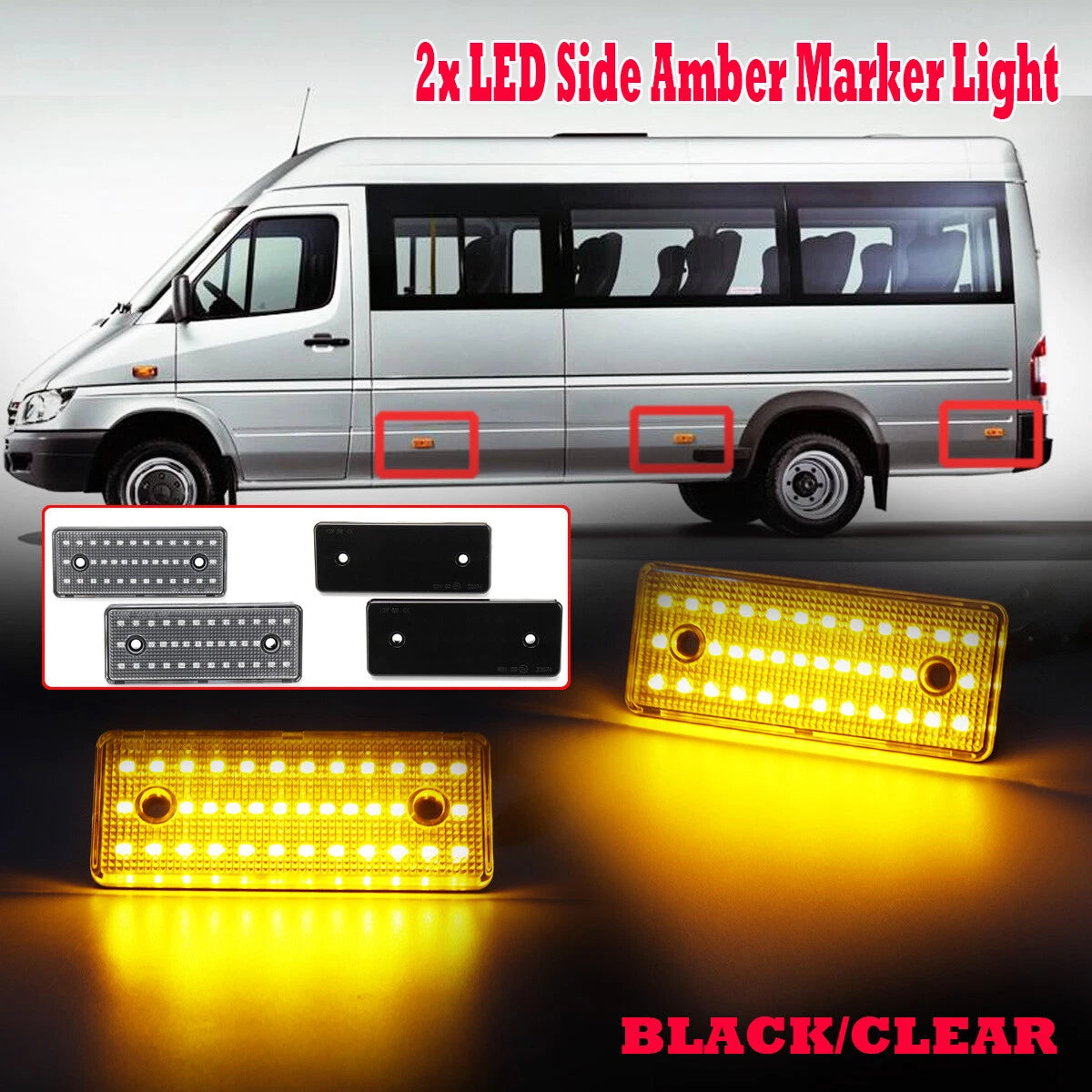 2X LED Side Amber Marker Lamp Light for Mercedes Sprinter (1995–2006)