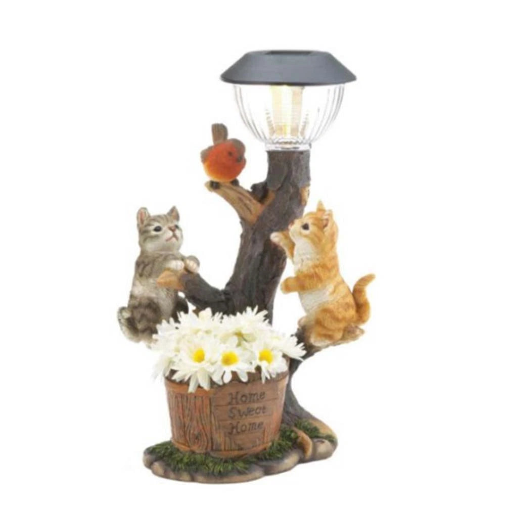 Resin Cat Sculpture Solar Light for Garden Decor
