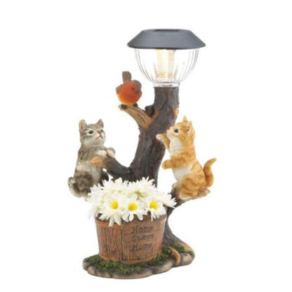 Resin Cat Sculpture Solar Light for Garden Decor
