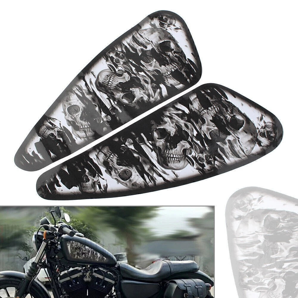 2X Black Skull Decals for Harley XL883 1200