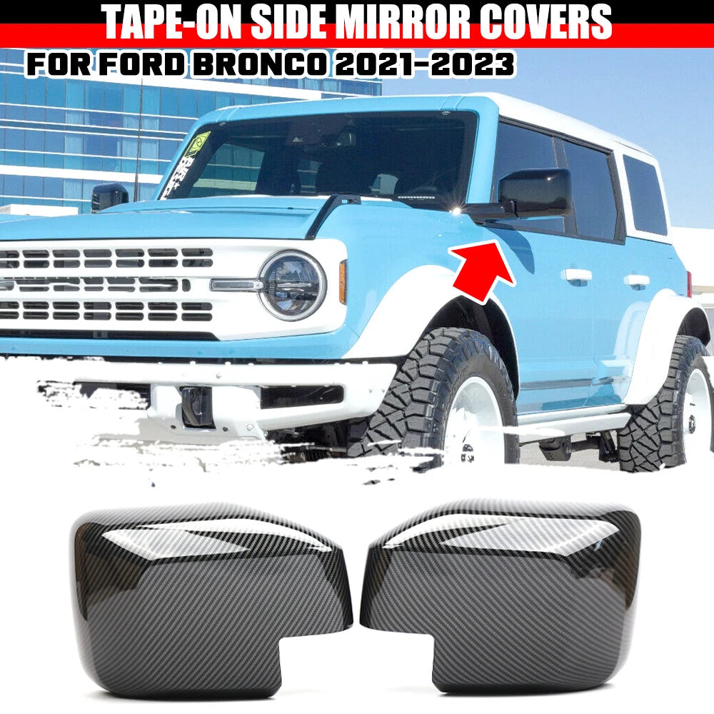 Carbon Look Tape-On Side Mirror Cover Caps for Ford Bronco (2021–2024)