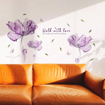 Peelable Purple Flowers Wall Sticker Tool 30x90cm Decor