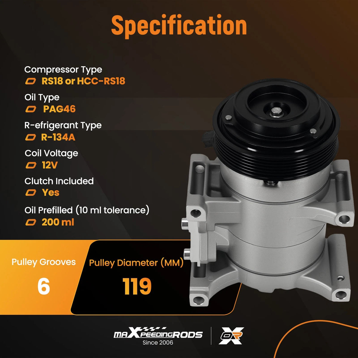 A/C Compressor with 6-Groove Pulley for Jeep Grand Cherokee Dodge Charger