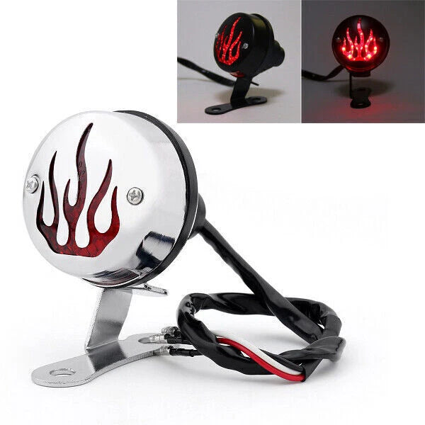Red Flame Fire Rear Taillight Brake Light for Yamaha Cafe Racer Bobber (T9)