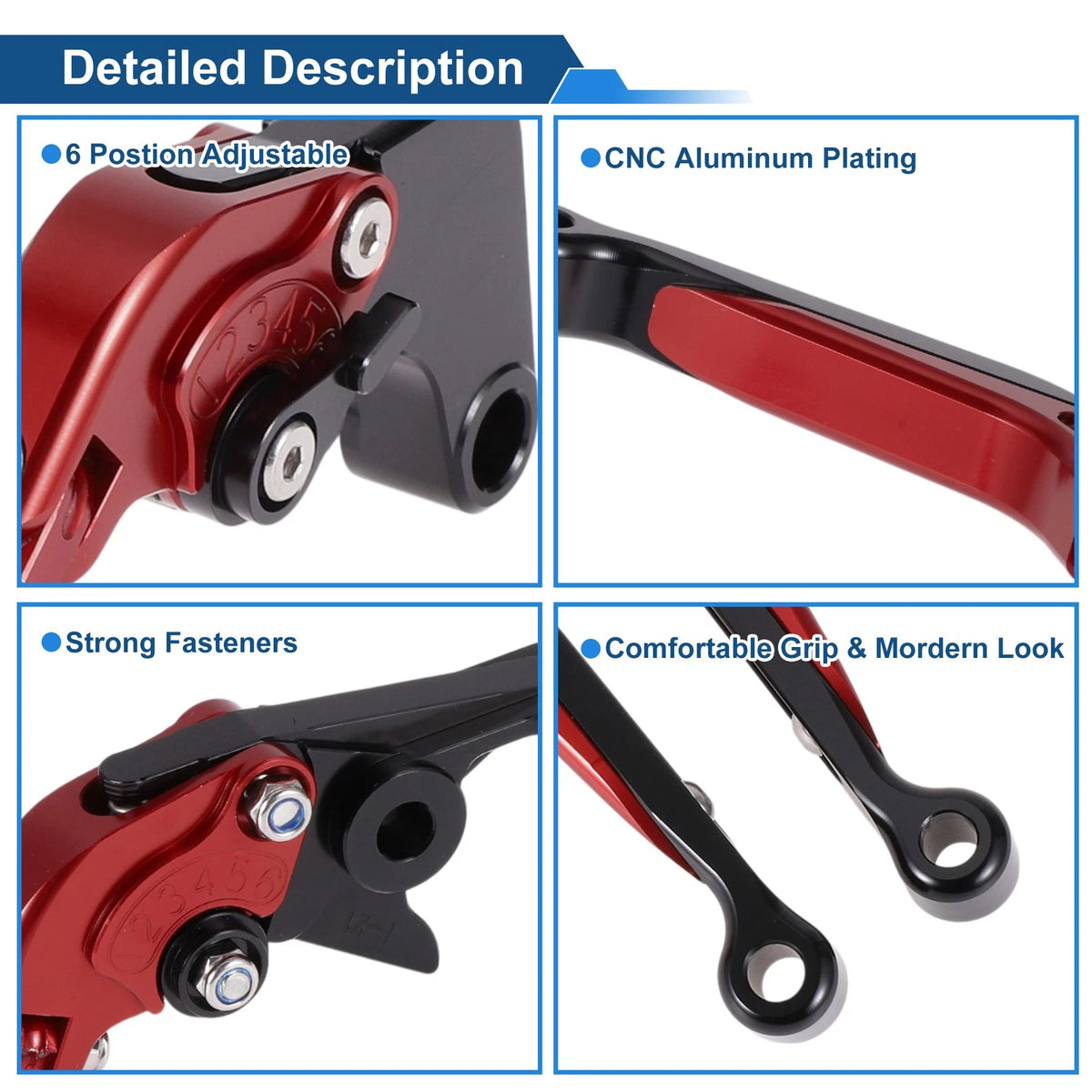 Adjustable Brake Clutch Lever for Yamaha YZF R1 (1999–2001) Red Black