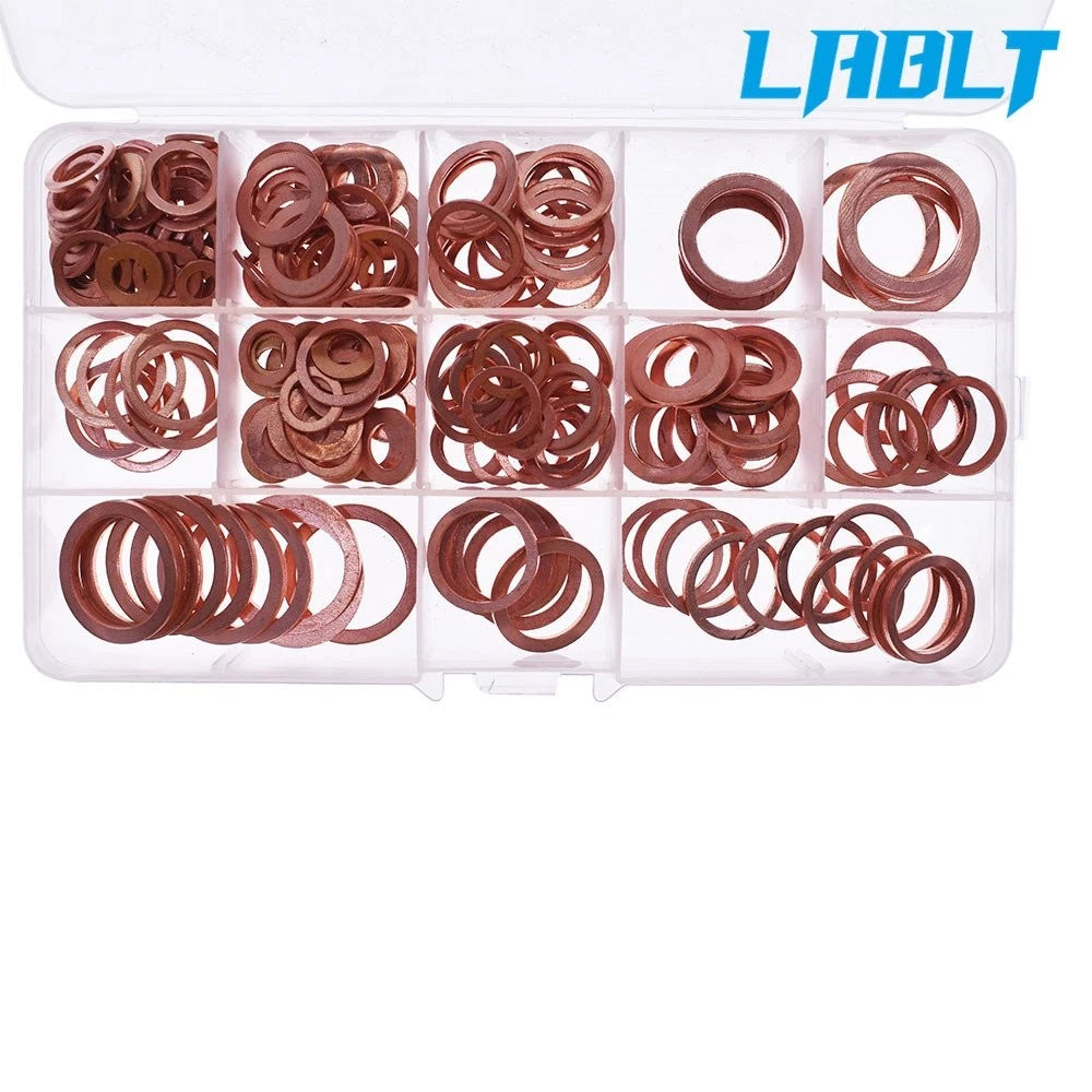 280Pcs Assorted Solid Copper Crush Washers Seal Flat Ring Kit