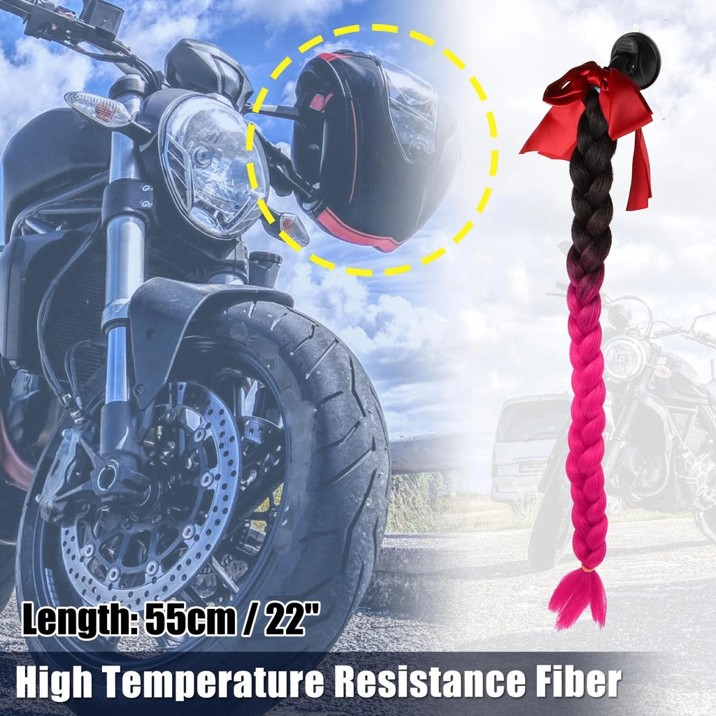 Helmet Pigtail Braids Hair Suction Cup for Bicycle Motorcycle (Black Red)