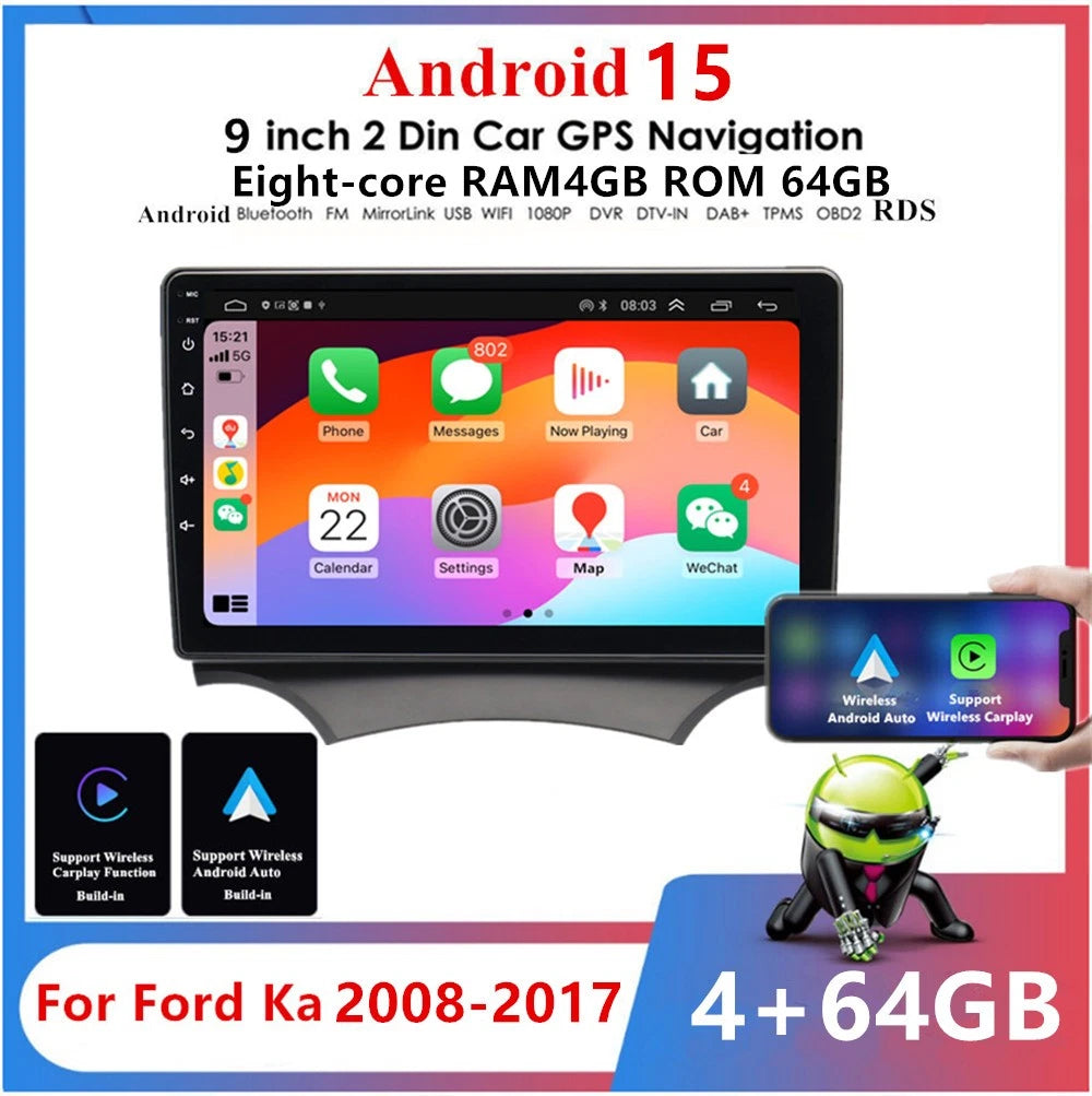 9'' Android Car Stereo for Ford Ka (2008–2017) - GPS Navigation, WIFI