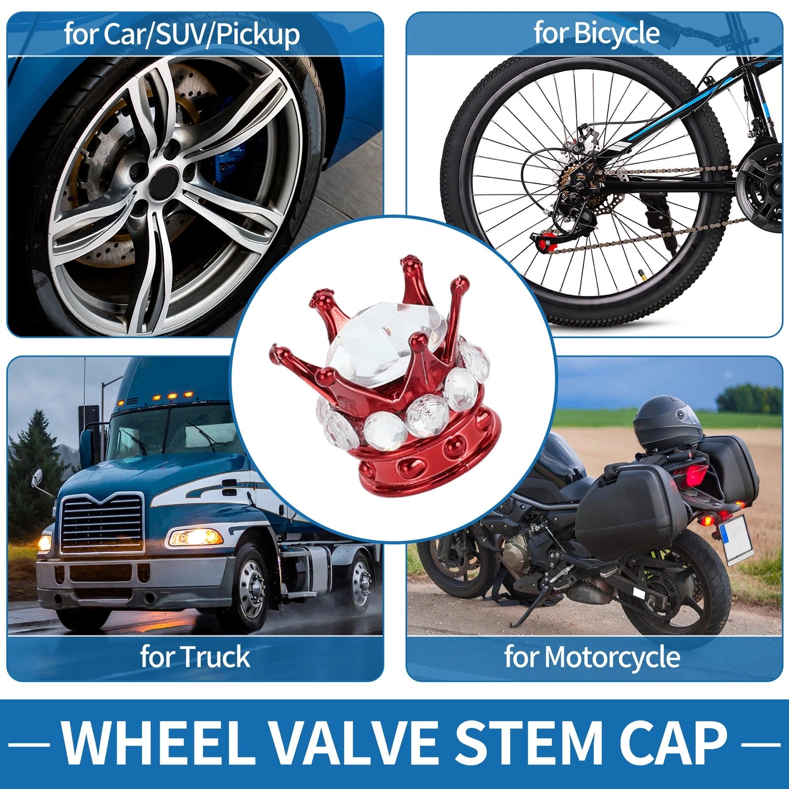 Valve Stem Caps Wheel Valve Cap Replacement for Car SUV Bike 4 Pack (Red)