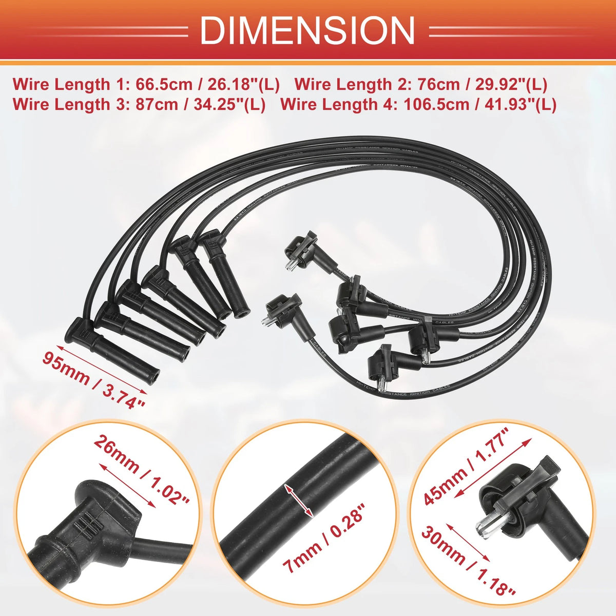 6X Spark Plug Wire Ignition Coil Cable No.5U3Z12259AA for Ford Mustang