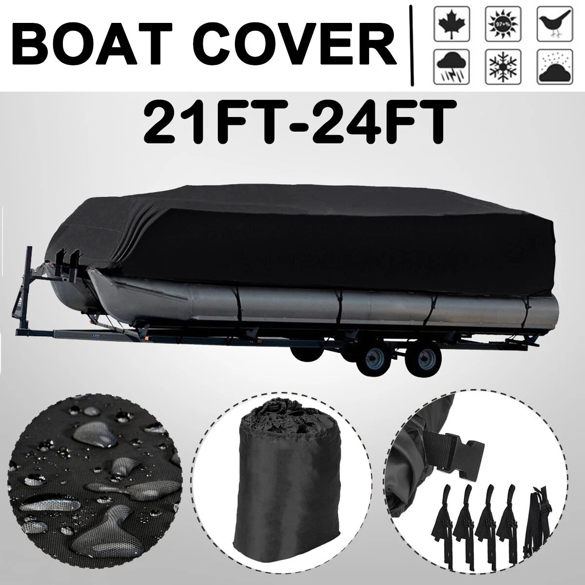 Trailerable Boat Cover for Pontoon (21-24FT) Waterproof Heavy Duty 210D