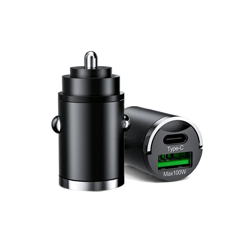 100W Car Charger USB Type-C QC3.0 Cell Phone Fast Charging Adapter w/ Pull Ring