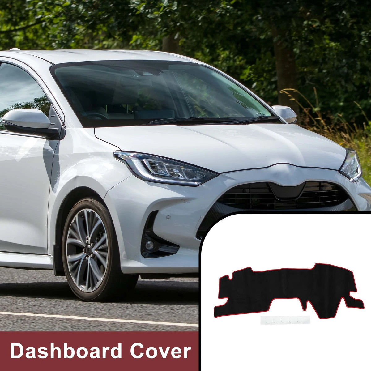 Dashboard Cover Mat for Toyota Yaris (2020–2024) - Sun Protector Pad Black Red