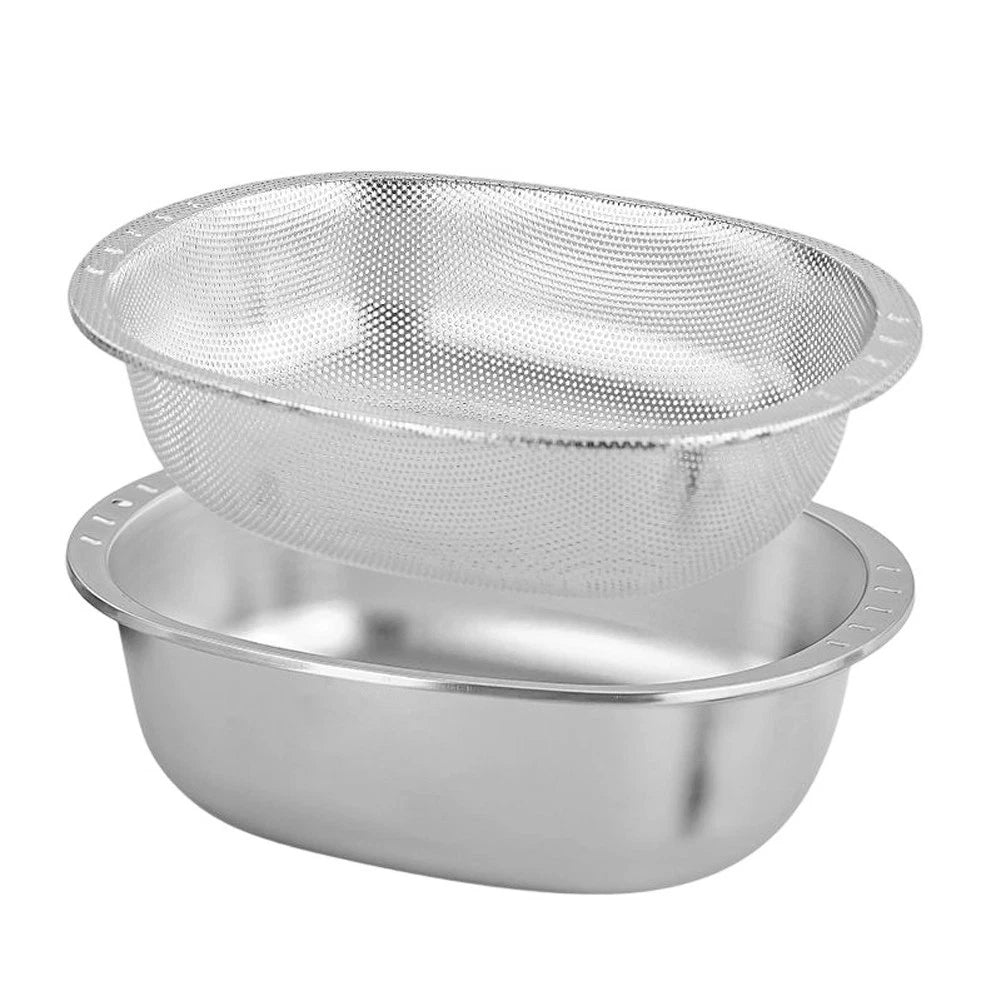 Large Stainless Steel Mixing Bowl with Removable Drain Basket