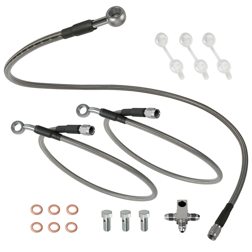 3 Stainless Steel Braided Front Brake Lines Kit for Kawasaki KFX400 (2003–2004)