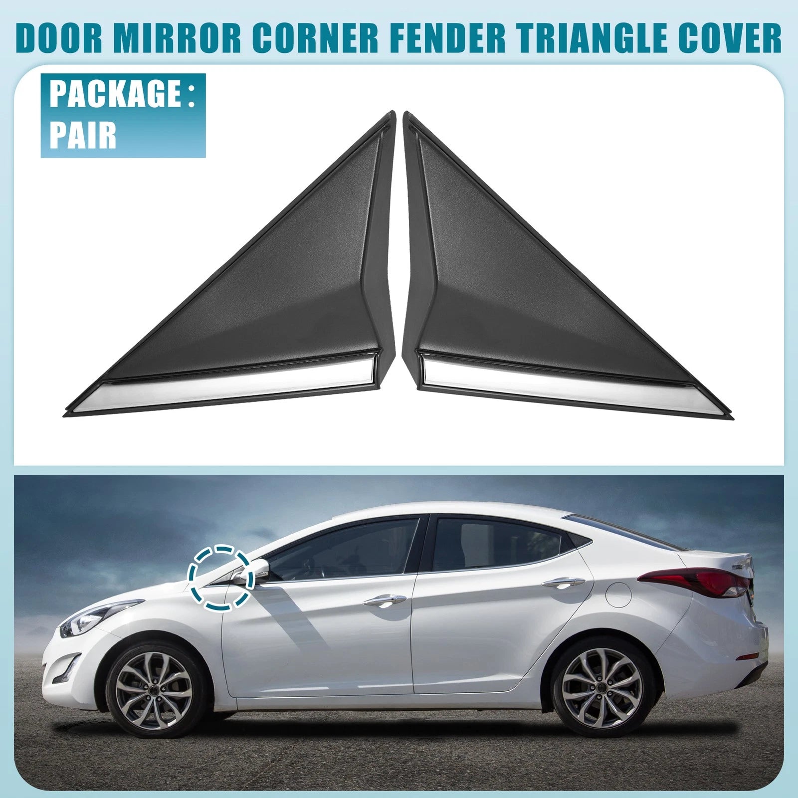 Front Mirror Corner Fender Triangle Cover Pair for Hyundai (2010–2019)