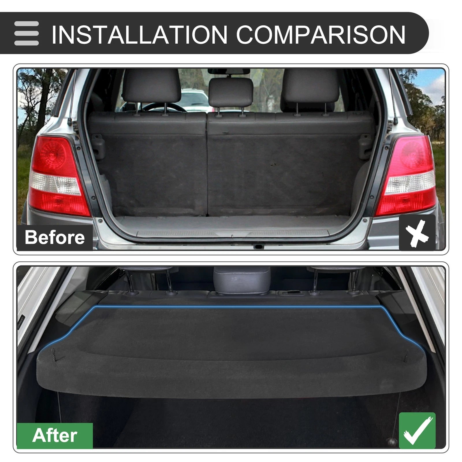 Rear Parcel Shelf Boot Load Cover for Ford Fiesta (2013–2017) Black