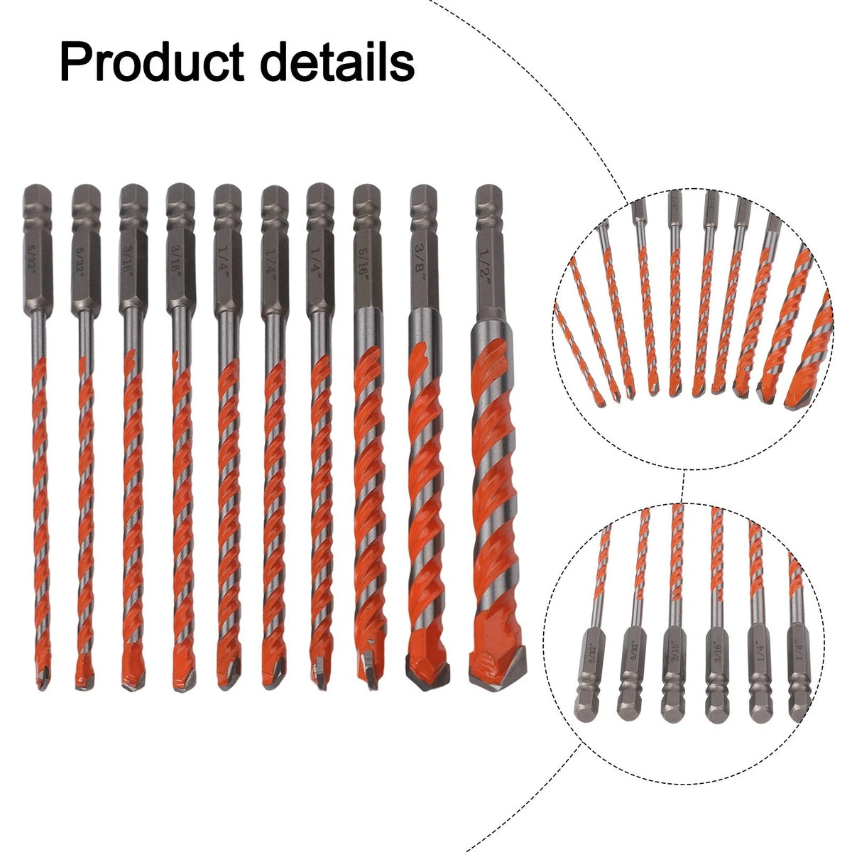 10 Piece Drilling Bits Set for Concrete, Glass Tile, Brick Cutting