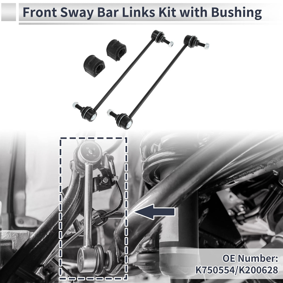 Set of 2 Front Stabilizer Bar Links with Bushings for Ford Focus (No.K750554)