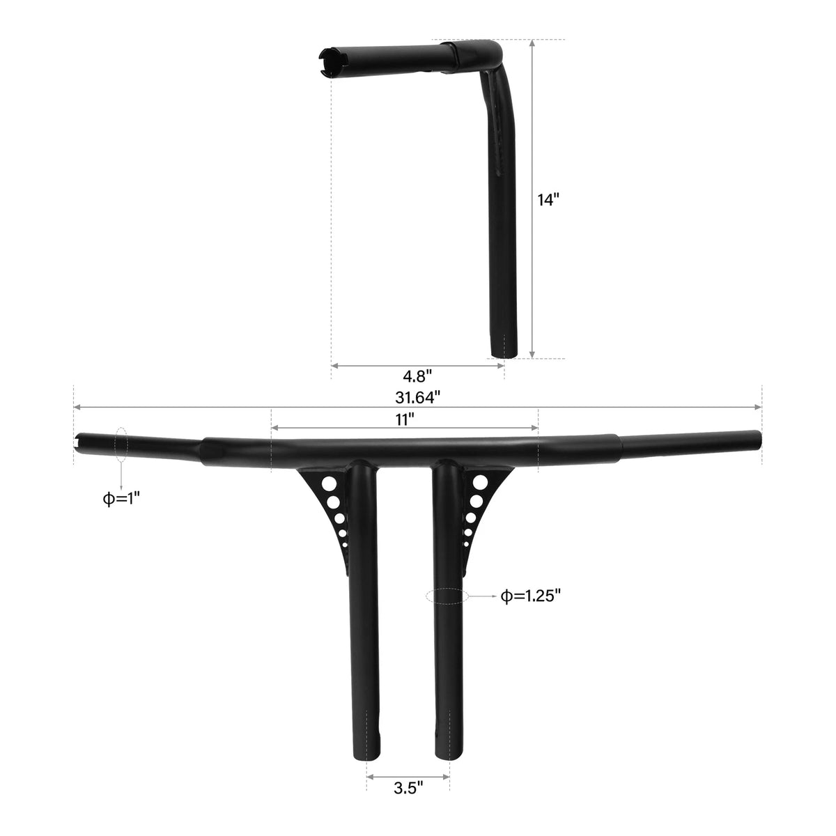 1 1/4" Fat T-Bar Handlebar for Harley Softail Dyna Street (14")