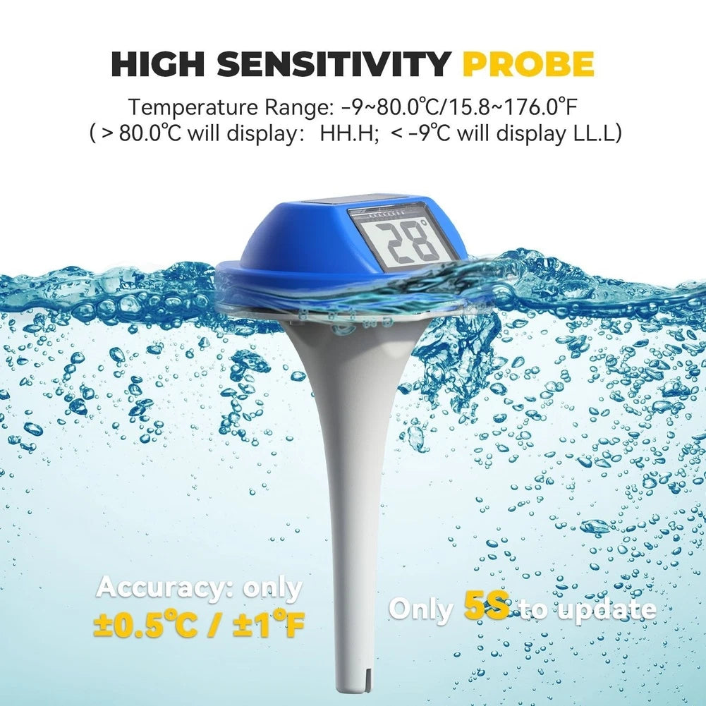 Waterproof Pool Thermometer for Solar-Driven Dual LED Updates