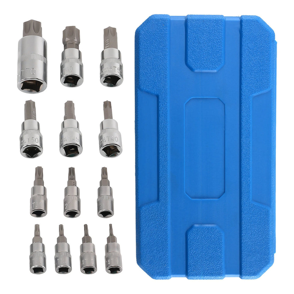 13pc Chrome Vanadium Socket Set for CRV (1/4, 3/8, 1/2 Drive, T8-T70)