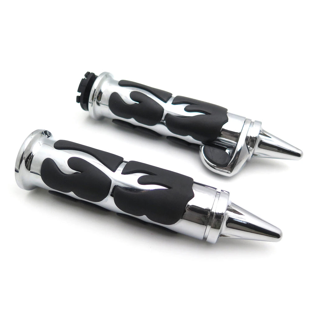 1 Pair Chrome Flame Spike Hand Grip Throttle Boss for Harley Dyna Touring (–)