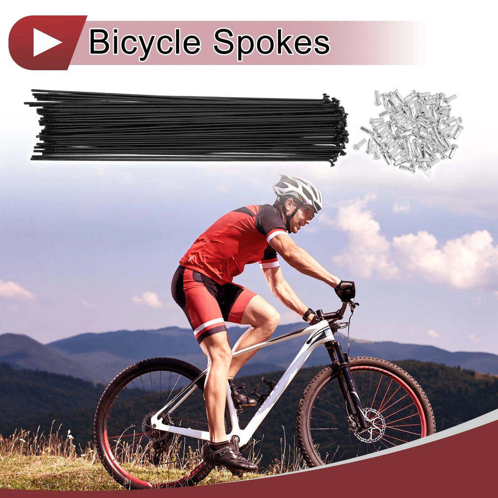 Bicycle Spokes Set 258mm Carbon Steel Black for 14G Wheel (72 Pack)