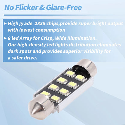 2X LED Dome Light Bulbs 41mm 2835 Chip White for