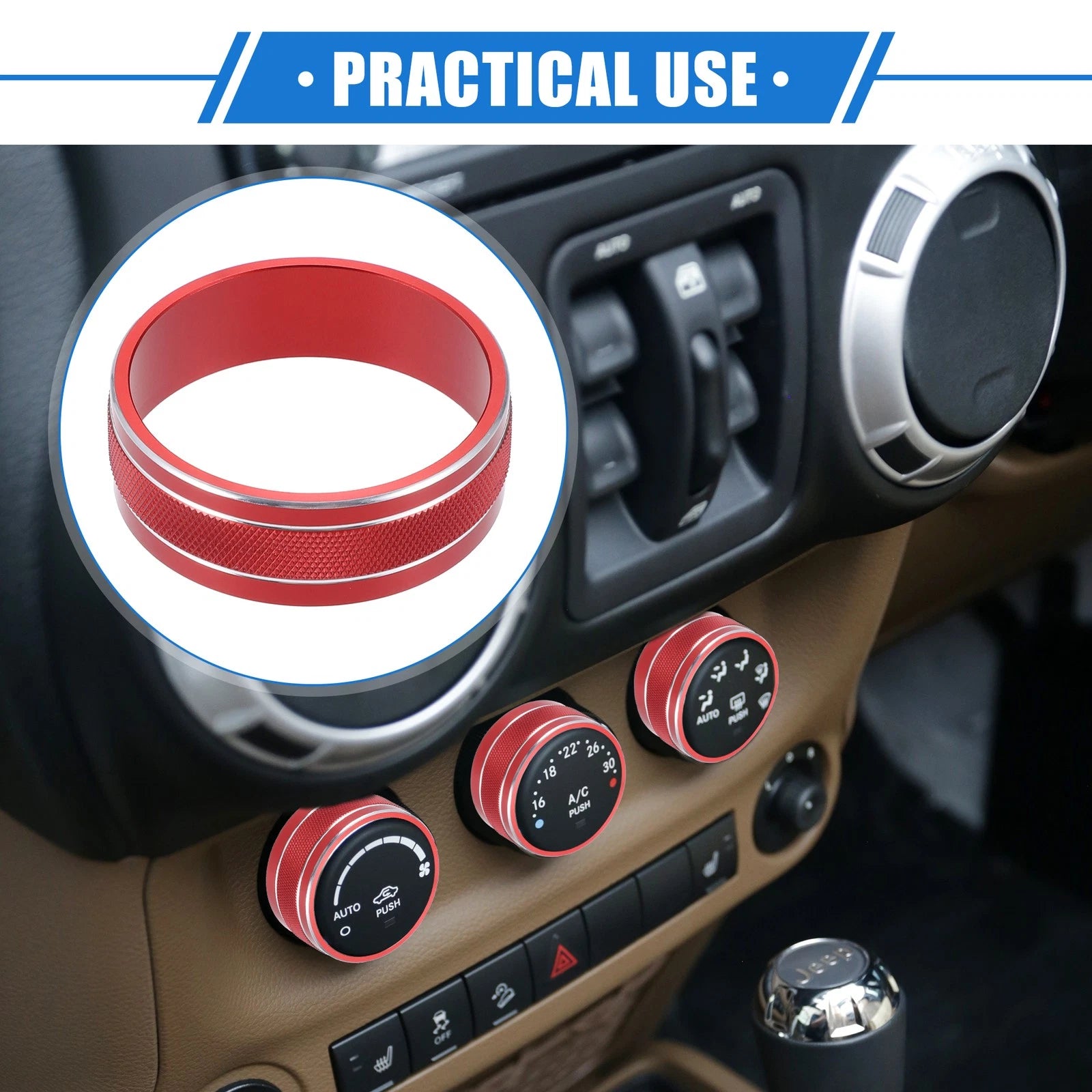 3pcs A/C Switch Knob Cover Ring Decor Replacement for Jeep Wrangler JK (2011–2018)