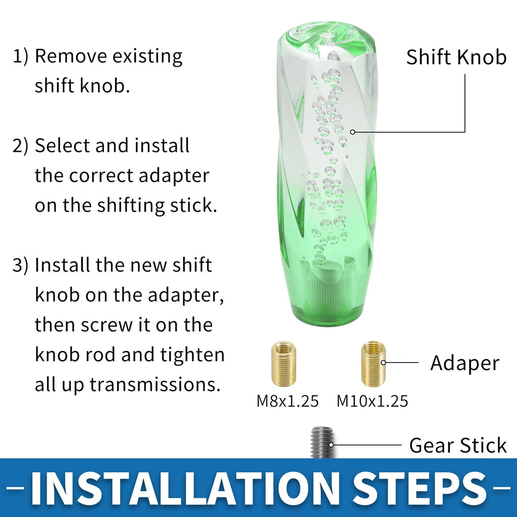 Shift Knob with 2 Adapters for Universal Vehicles (15cm, Light Green)