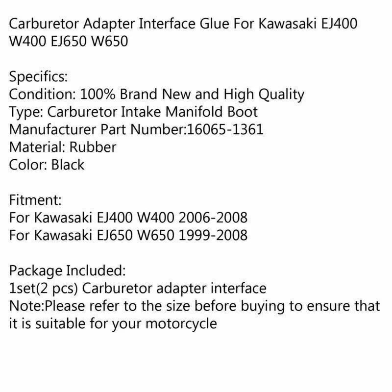 Set of 2 Carburetor Intake Manifold Rubber Boots for Kawasaki EJ 400/650 (2006–2008)